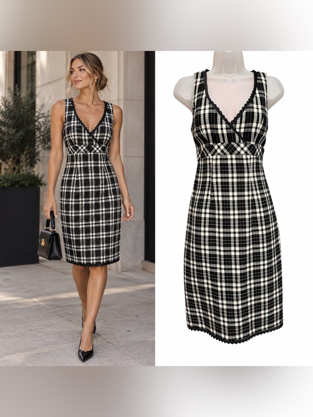 Vintage Mica Plaid Preppy Dark Academia Knee Length Dress Women's 4